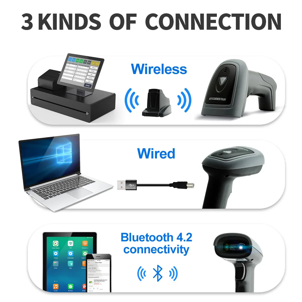 X-1901B(OCR) Wireless Bluetooth 2D Barcode Scanner with Charging Cradle