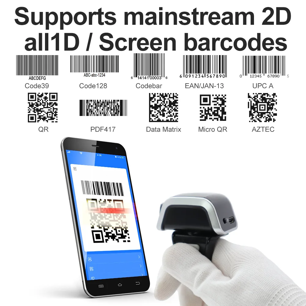GT-S102 2D Bluetooth Wireless Wearable Barcode Scanner