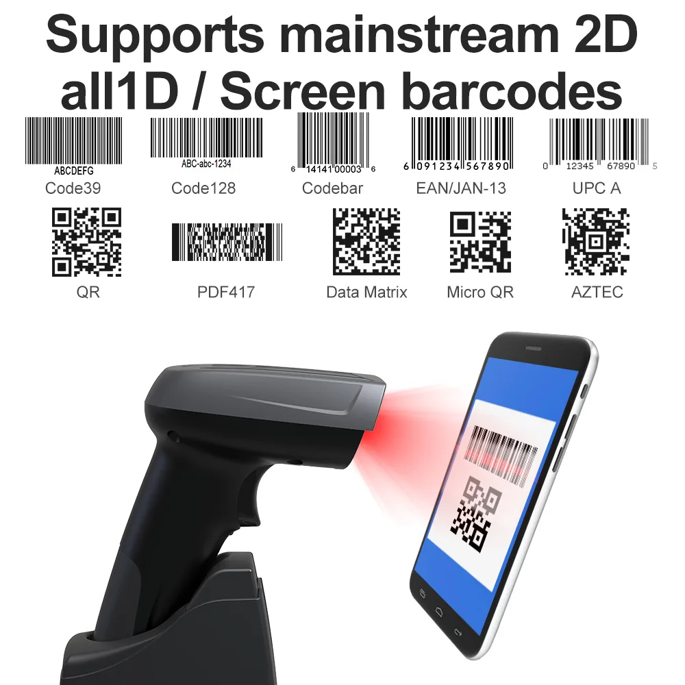 X-1801B Wireless Bluetooth 2D Barcode Scanner with Charging stand