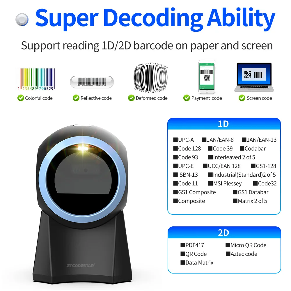 GT-8800L 2D Desktop Wireless USB QR Code Reader