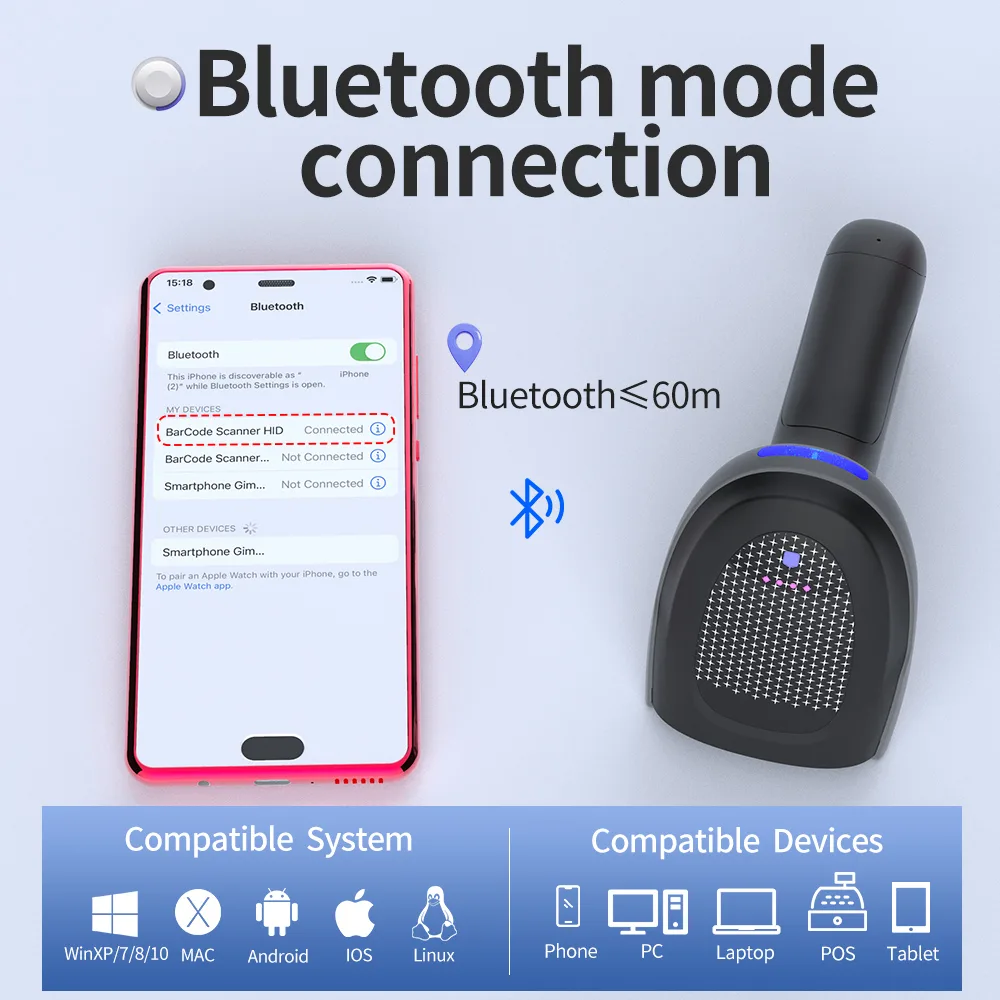 X-1501B Wireless 2.4G Bluetooth 2D Barcode Scanner